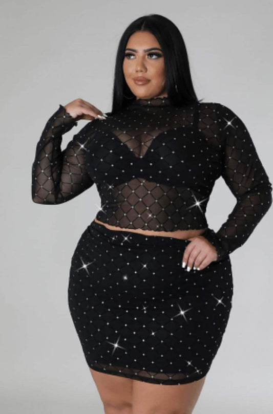 Black Sheer Sparkle Skirt Set