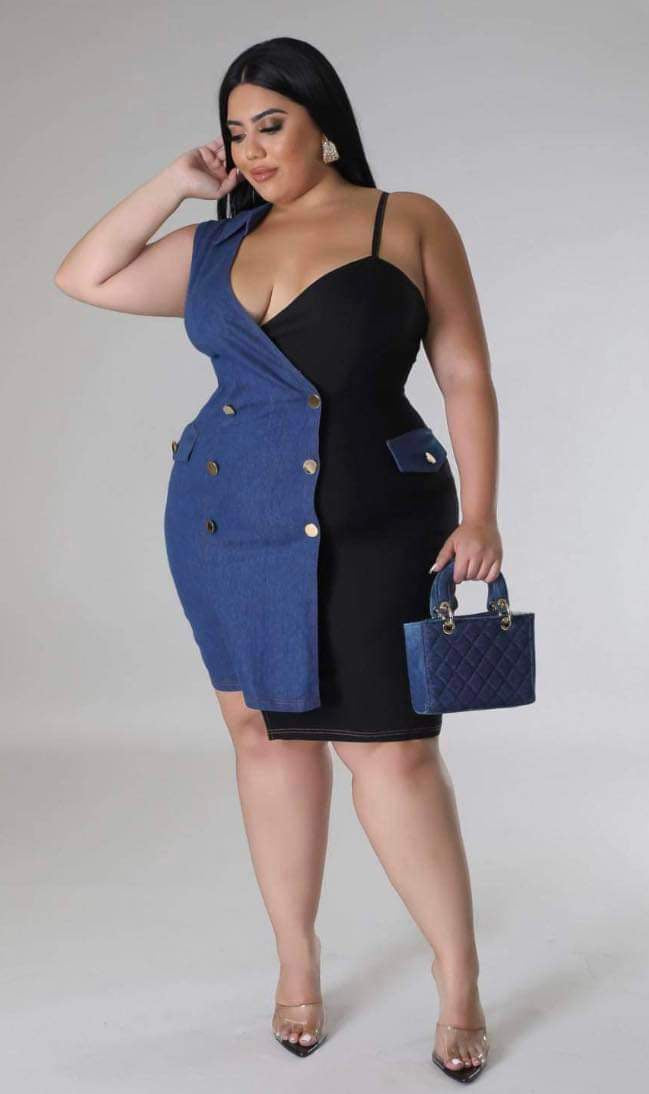 Denim/Black Button Dress