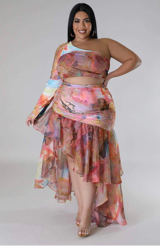 Multi-Color Ruffled Skirt Set